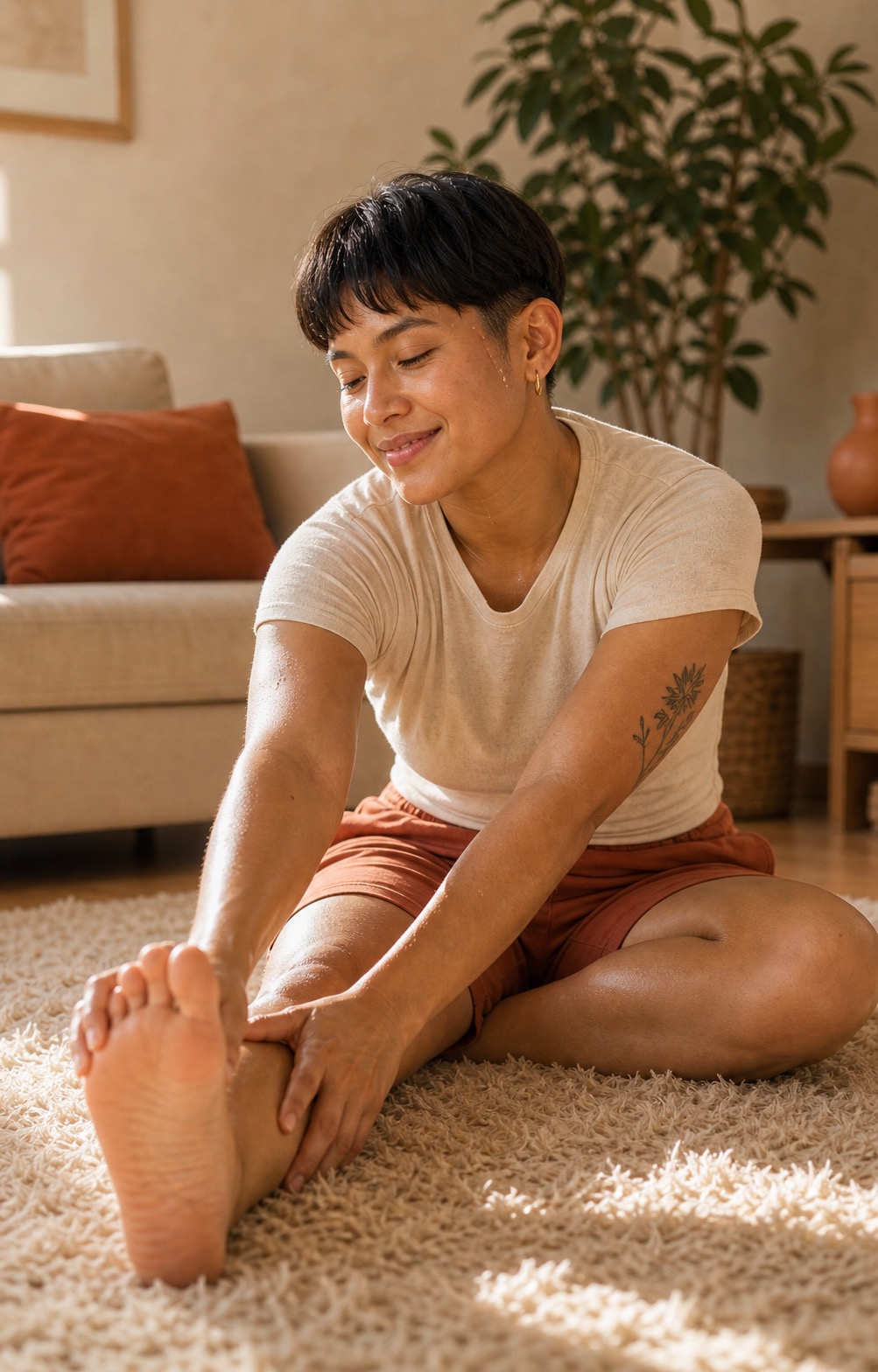 Person doing a post-workout stretch