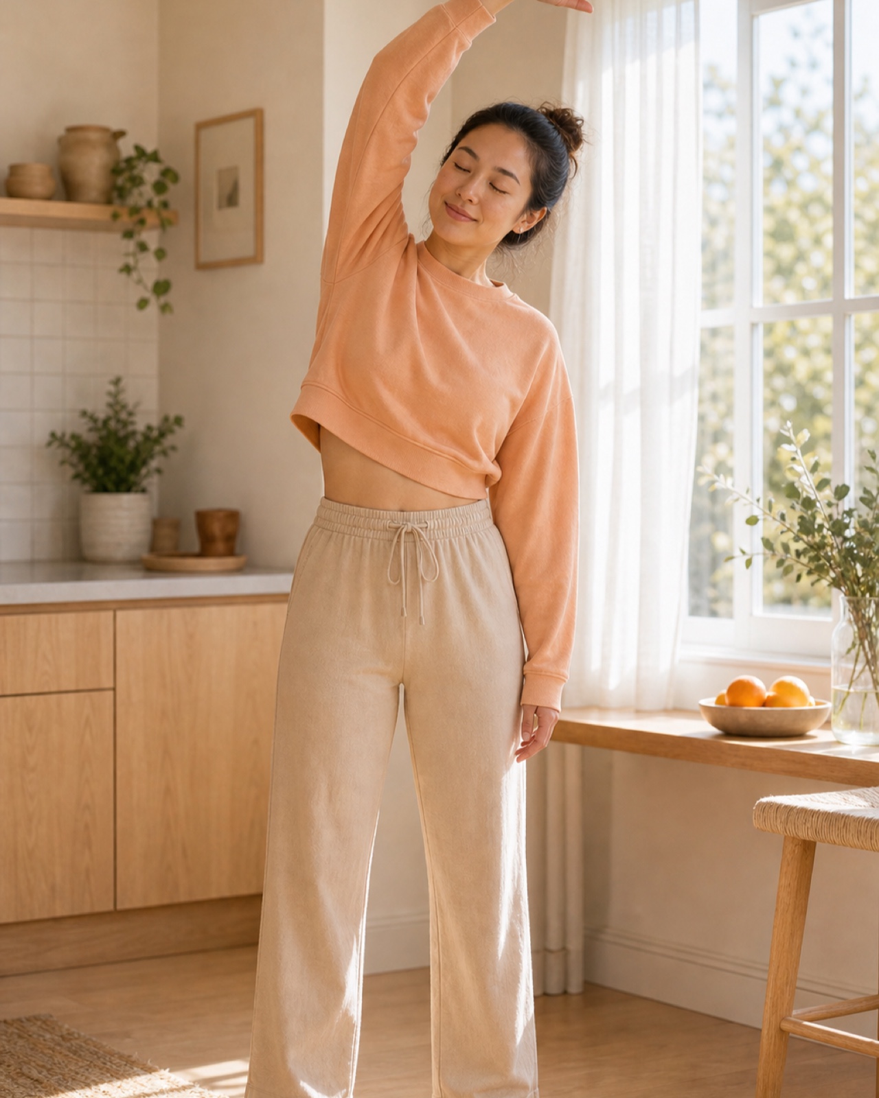 Person doing a wake up stretch